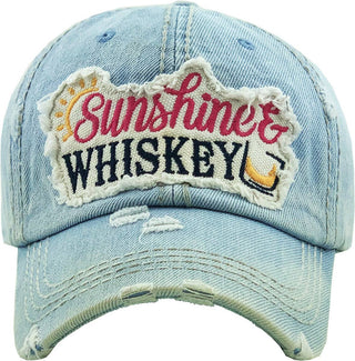 "SUNSHINE & WHISKEY" Vintage Distressed Cotton Cap