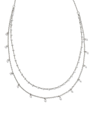 Eve Multi Strand Necklace In Silver White Mix