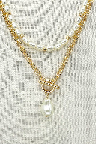 Layered Pearl Chain Necklace Set *2 Colors*
