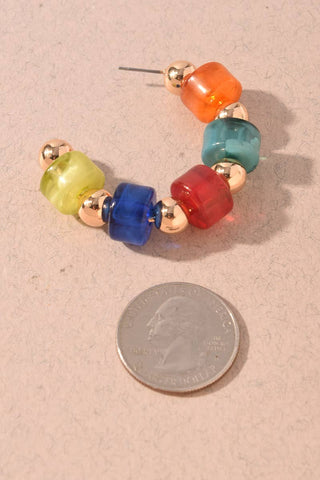 Colorful Resin Cube Bead Open Hoop Earrings