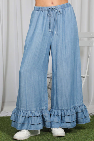 Ruffled Feathers Flare Chambray Pant