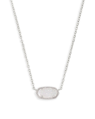 Rhodium Elisa Short Pendant Necklace in Iridescent Druzy