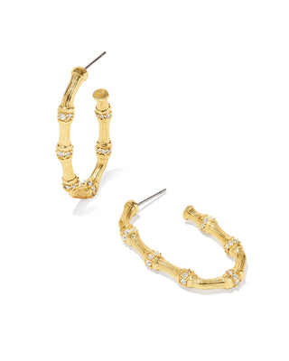 Maura Bamboo Hoop Earrings In Gold White Crystal