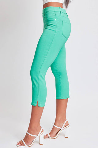 Junior Hyperstretch Pull On Capri With Side Slit: Junior / L / Fiery Coral