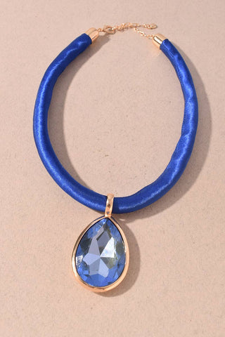 Satin Cord Teardrop Crystal Statement Necklace