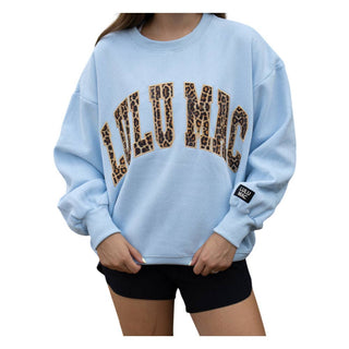 Lulu Mac Crewneck Sweatshirt in Light Blue/Leopard