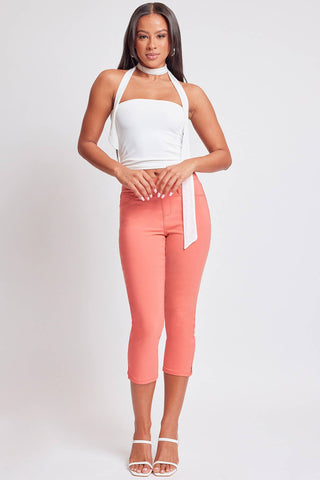 Junior Hyperstretch Pull On Capri With Side Slit in Melon