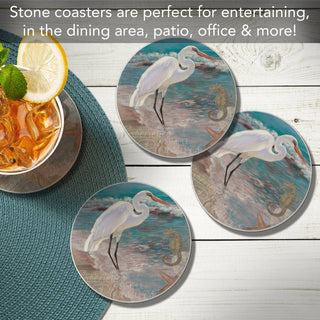 Experience Heron Round Absorbent Stone Coaster 4pk