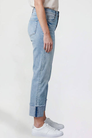 Mid Rise Premium Stretch Cuff Cropped Slim Straight Jean