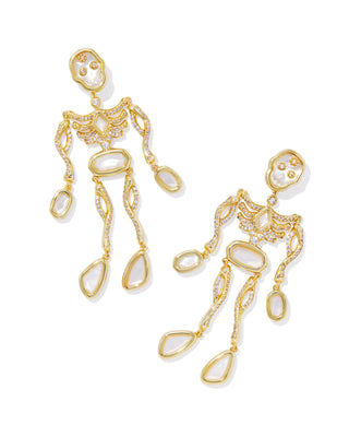 Skeleton Statement Earrings In Gold Ivory Mother Of Pearl