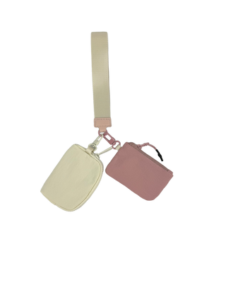 Double Pouch Wristlet in Cream/Mauve