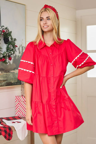 Always Dreaming Baby Doll Shirt Dress In Red