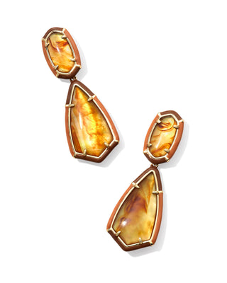 Camry Enamel Frame Statement Earrings In Gold Marbled Amber Illusion