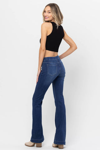 Pull On Flare Pants In Dark Denim