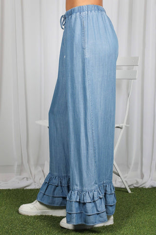 Ruffled Feathers Flare Chambray Pant