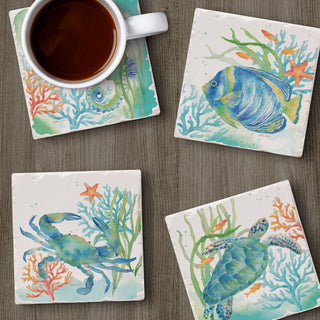 Sea Life Serenade Assorted Image Tumbled Tile Coaster 4 Pack