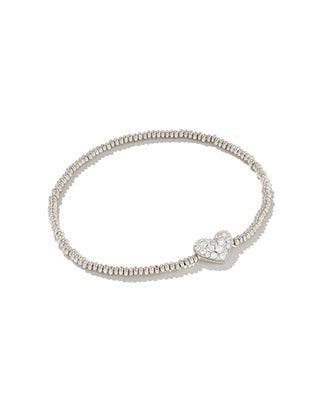 Ari Heart Pave Stretch Bracelet In Silver White Crystal