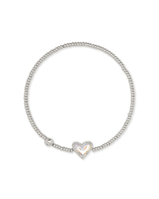 Ari Heart Stretch Bracelet In Silver Dichroic Glass