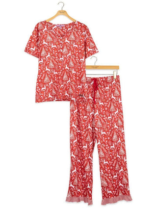 All Is Cozy Top And Pants Pajama Set In Deer