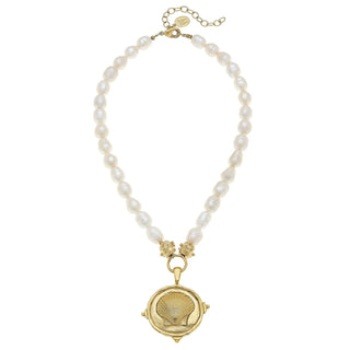 Handcast Gold Shell on Genuine Freshwater Cultured Pearl Necklace