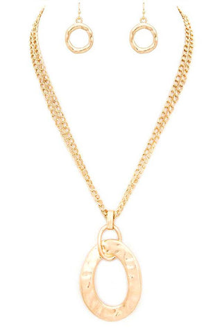 Hammered Oval Pendant Necklace Set *2 Styles*