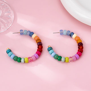 Multi-Color Beaded Hoop Earrings