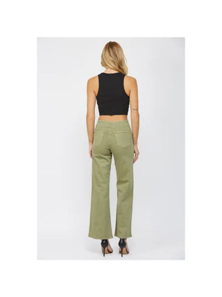 High Rise Wide Leg Jeans in Olive