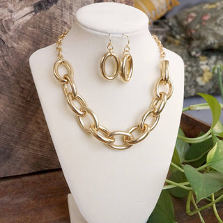 Chunky Chain Statement Necklace Set Gold & Silver Tones