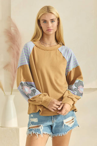 Contrasting Feelings Pullover Top In Camel