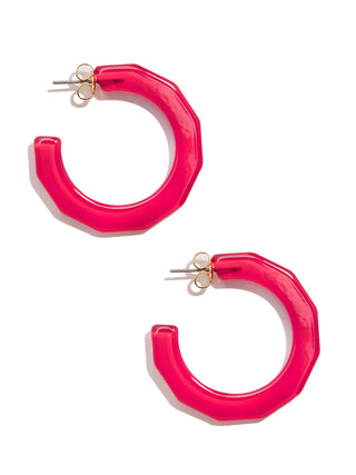 Simple Resin Hoop Earrings in Hot Pink