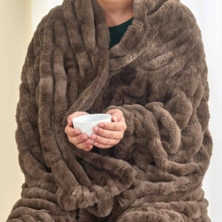 Ruched Faux Fur Throw Blanket | Alondra Collection by Great: 50" x 60" Throw / White