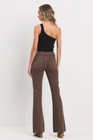 High Rise Flare Jeans In Brown