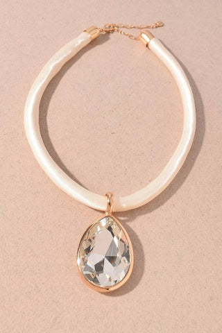 Satin Cord Teardrop Crystal Statement Necklace