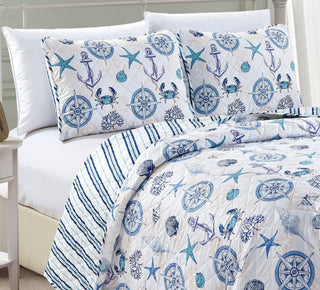 Azure Collection Coastal Quilt Set: Twin / Azure