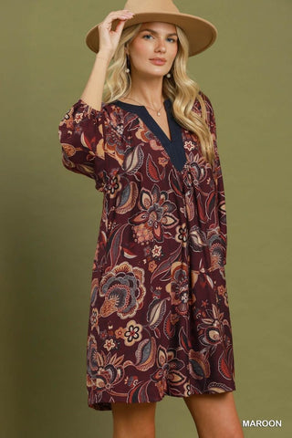 Quest For Flowers Mini Dress in Maroon