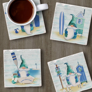 Coastal Gnomes Assorted Image Tumbled Tile Coaster 4 Pack
