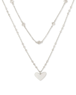 Ari Heart Multi Strand Necklace In Rhodium Metal