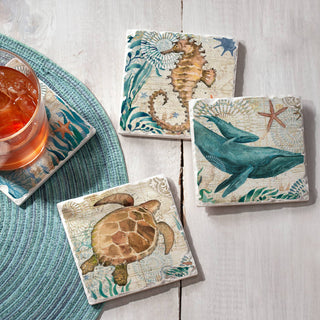 Monterey Bay Assorted Image Tumbled Tile Coaster 4 Pack