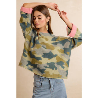 Blending In Sweater in Camo Pink