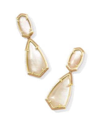 Camry Enamel Frame Statement Earrings In Gold Natural Mother Of Pearl