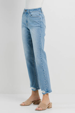 Light Blue Grinded Hem Straight Jeans