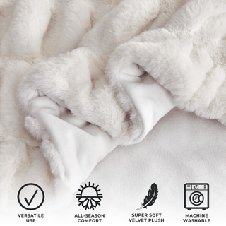Ruched Faux Fur Throw Blanket | Alondra Collection by Great: 50" x 60" Throw / White