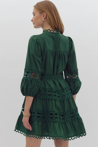 Sweet & Lacey Mini Dress in Forest