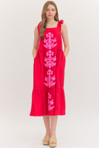 Quiet Feelings Midi Dress in Red