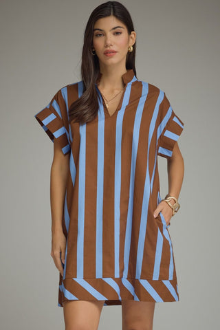 In Due Time Mini Dress in Blue Brown