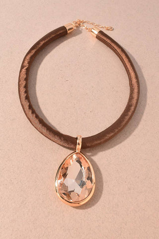 Satin Cord Teardrop Crystal Statement Necklace