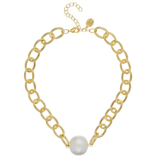 Gold Chain with Center Large Cotton Pearl Necklace