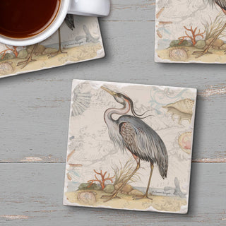 Shoreline Blue Heron Absorbent Stone Tumbled Tile Coasters