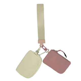 Double Pouch Wristlet in Cream/Mauve