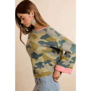 Blending In Sweater in Camo Pink